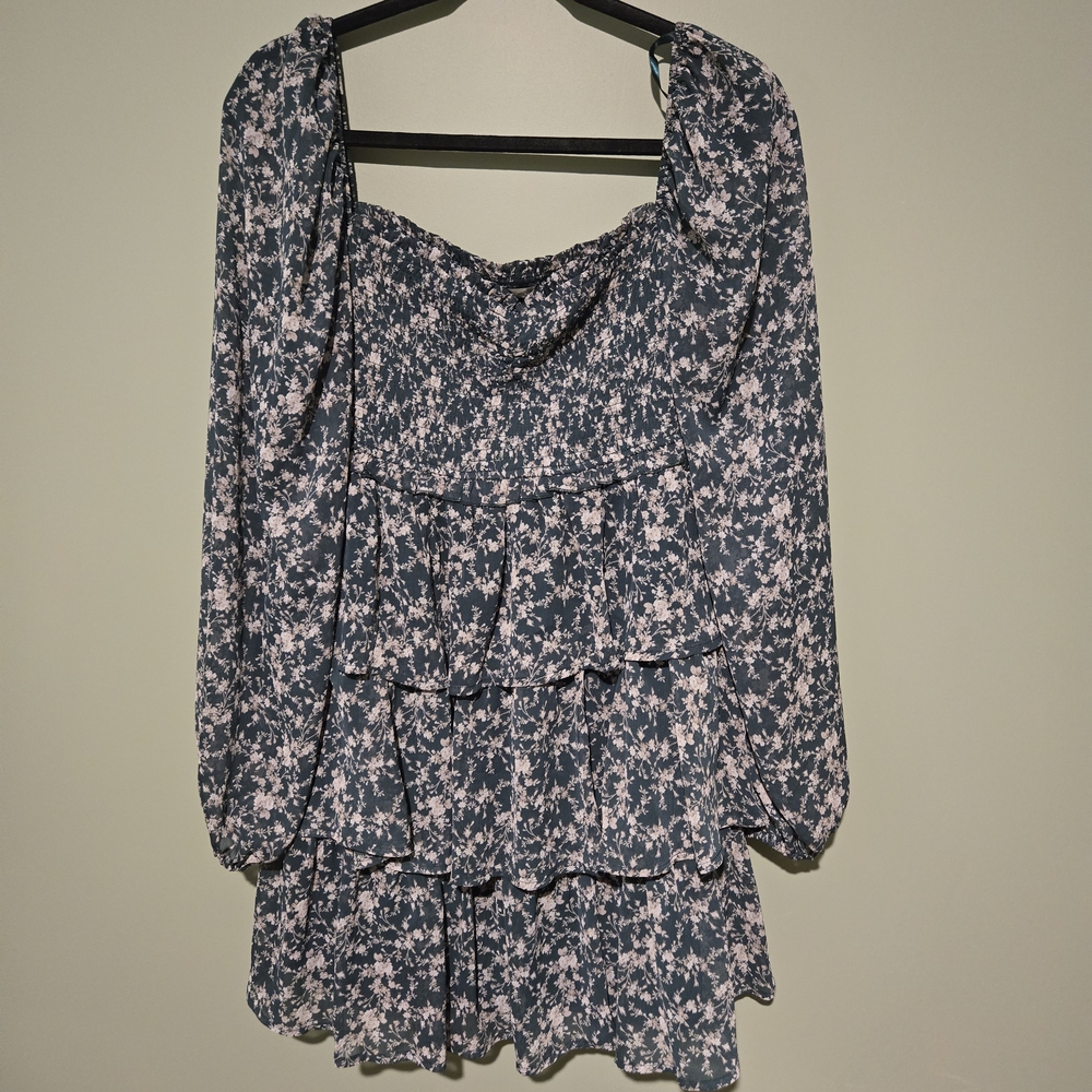 Altard State Floral Green Mini Tiered Dress Size Xl